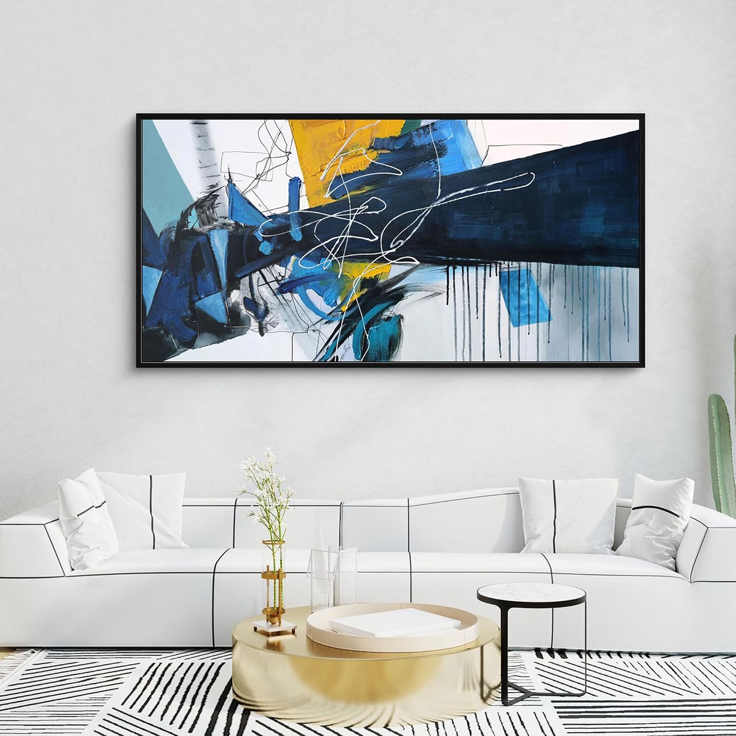 KLAKLA Wall Art for Living Room - Blue Abstract Canvas Pictures Framed Artwork for walls Extra Large Prints for Bedroom Above the Bed Decor