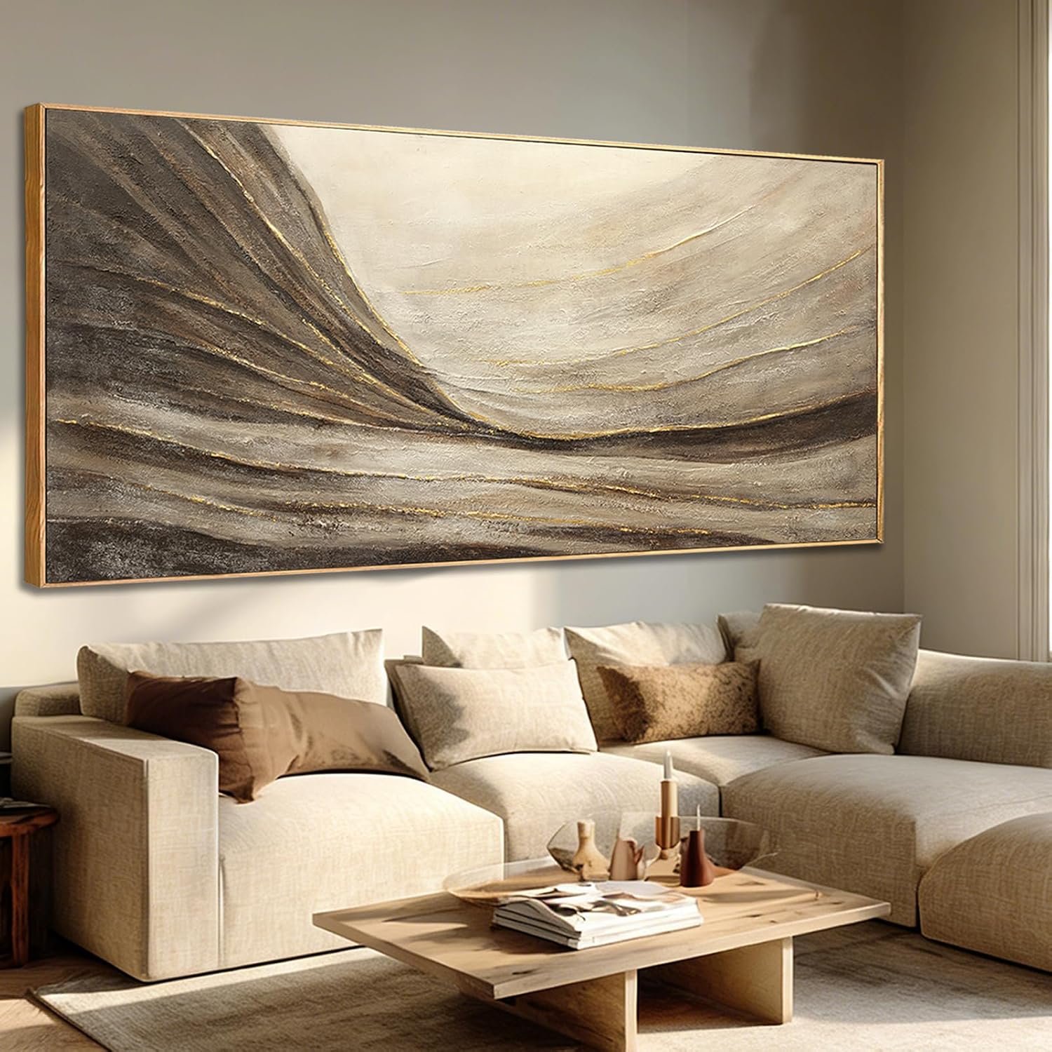 WINKAILIN Brown And Gold Wave Minimalist Wall Decor Large Wall Art Rustic Abstract Oversized Posters Pictures Extra Large Contemporary Canvas for Living Room Entryway Decor 32x70 Inch