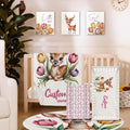 Personalized Crib Bedding Set for Baby Girls, Custom Name Baby Crib Sets 5-Pcs - Toddler Double Layer Blanket Fitted Sheet Changing Pad Cover Rug Wall Art Set, Sika Deer Theme Nursery Décor