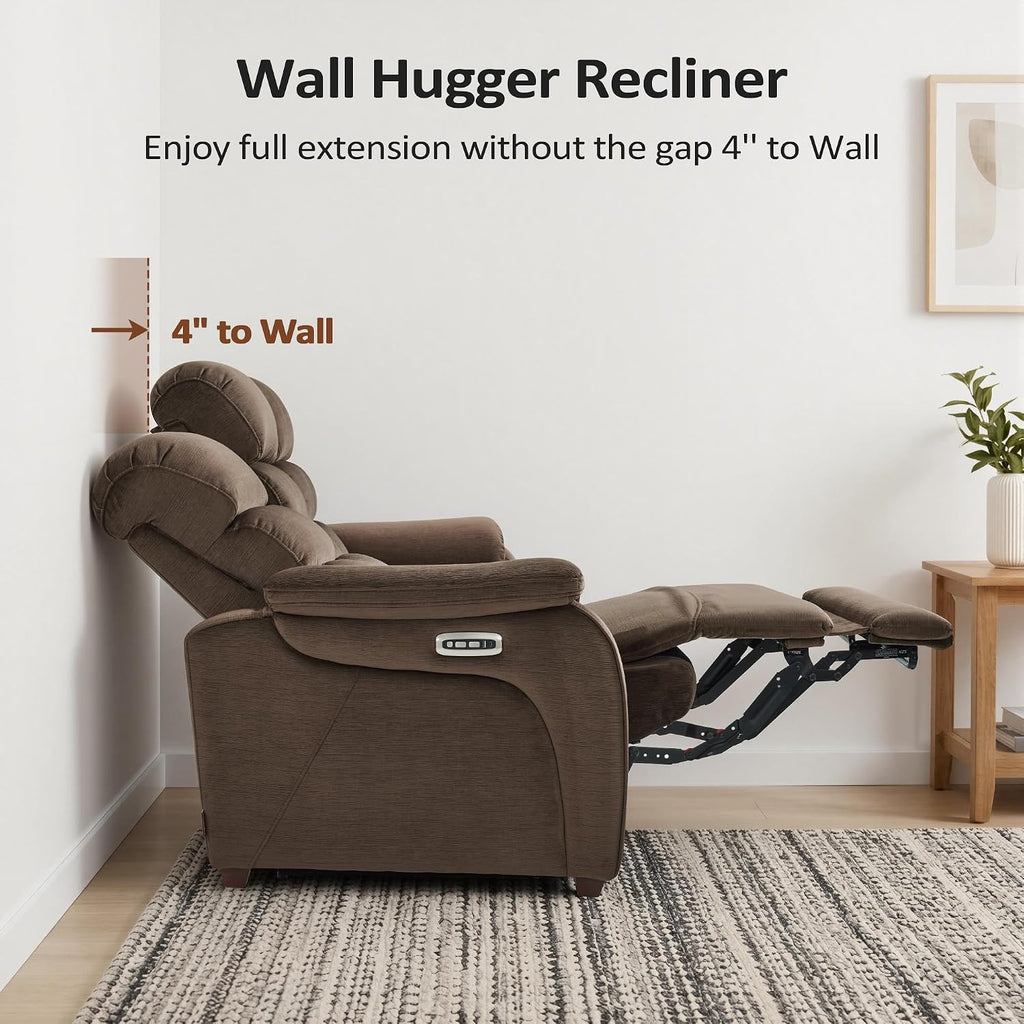 MCombo 87.2'' Wall Hugger Power Recliner Sofa with Drop Down Table, Reclining Sofa with Adjustable Headrest, USB Charge Ports, Reading Lamp, for Living Room, RVs, Fabric, ST258M3 (3-Seater, Coffee)