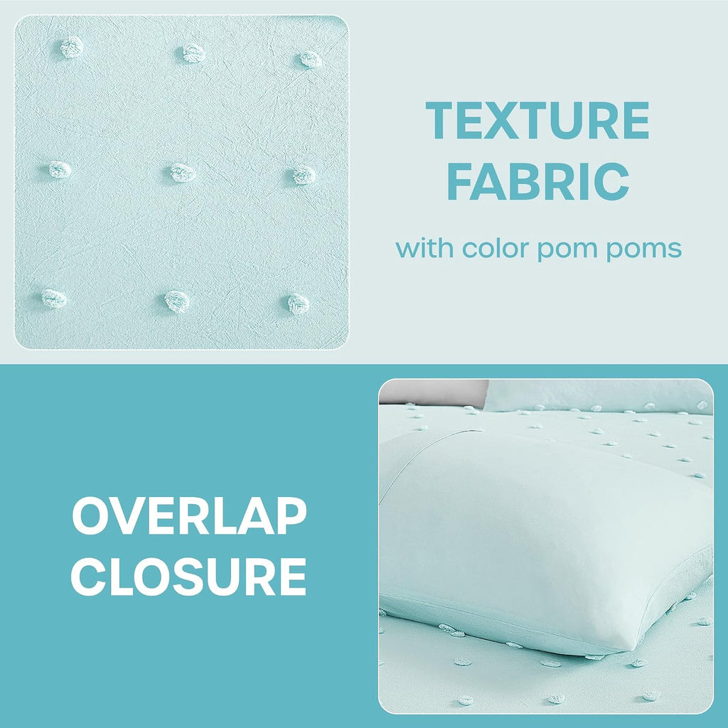 Intelligent Design Kids Callie Cotton Jacquard Weave Colorful Pom Pom Kids Comforter sets, Down Alternative Shabby Chic All Season Girls Bedding, Bedroom Decor, Twin/Twin XL, Aqua 4 Piece