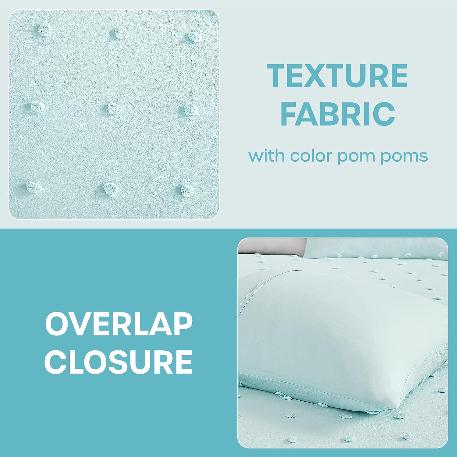 Intelligent Design Kids Callie Cotton Jacquard Weave Colorful Pom Pom Kids Comforter sets, Down Alternative Shabby Chic All Season Girls Bedding, Bedroom Decor, Twin/Twin XL, Aqua 4 Piece