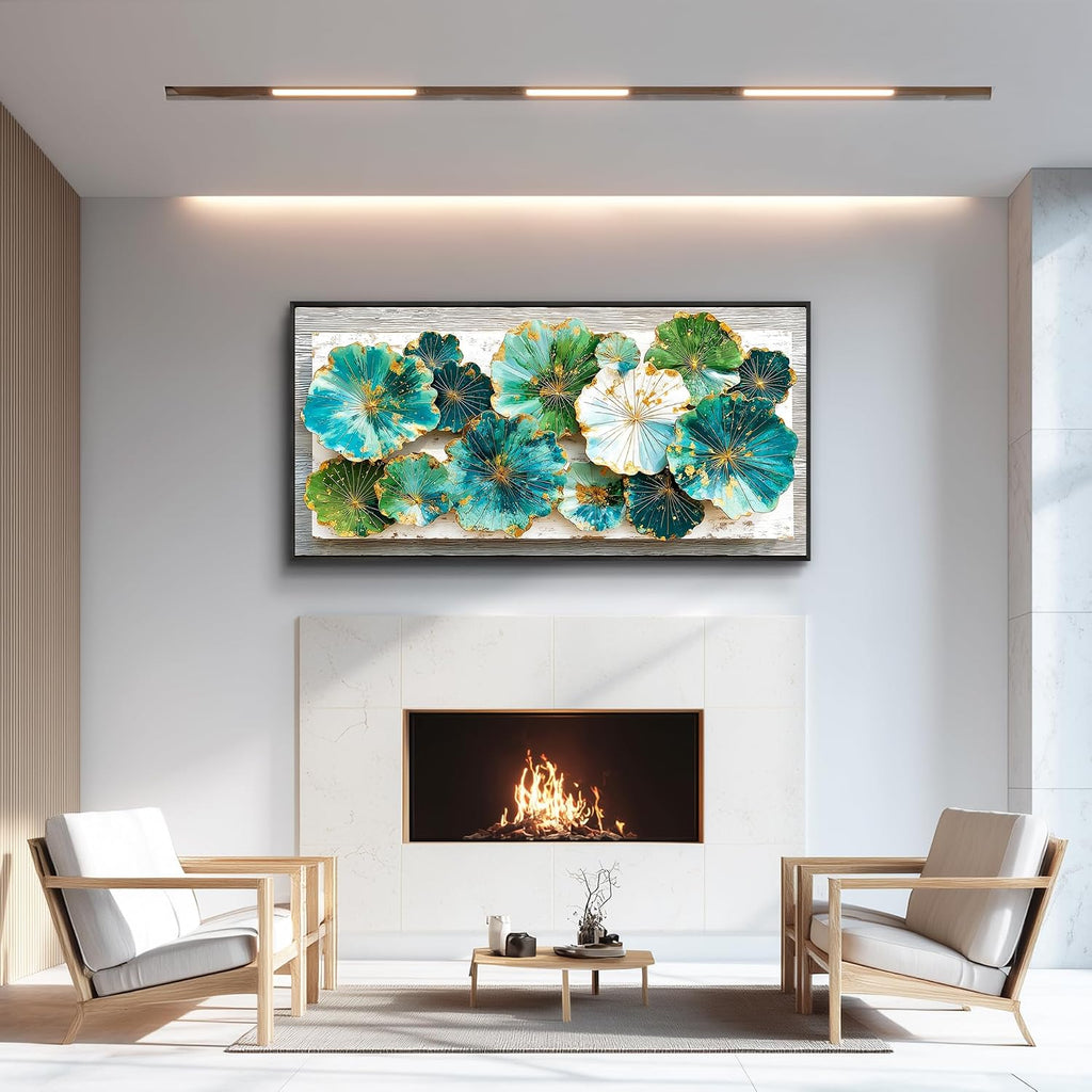 XIGUANGART Lotus leaf Large Wall Art for Living Room Texture Wall Decor Green Floral Abstract Pictures Framed Artwork for Walls Canvas Print Painting for Bedroom Nature Rustic Home Decoration 30x60