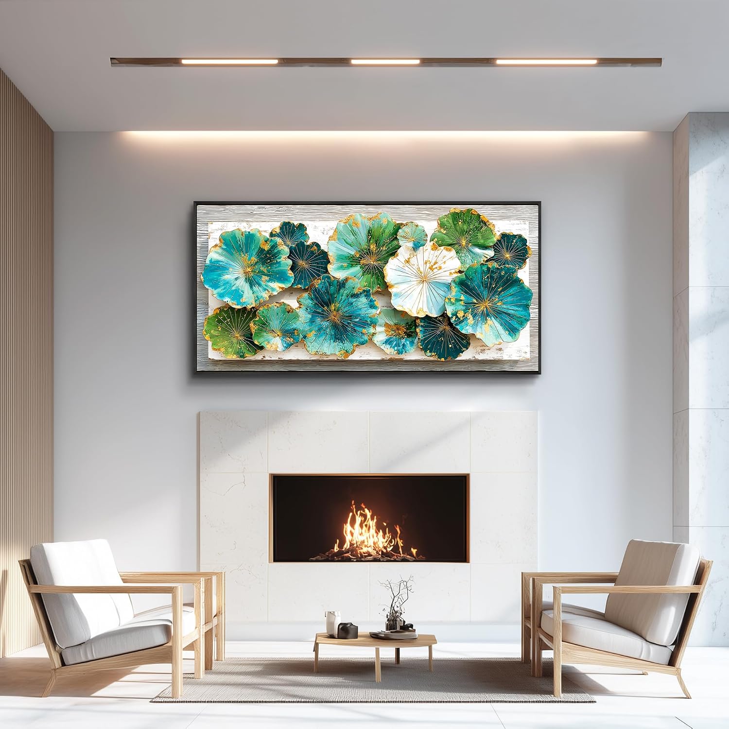 XIGUANGART Lotus leaf Large Wall Art for Living Room Texture Wall Decor Green Floral Abstract Pictures Framed Artwork for Walls Canvas Print Painting for Bedroom Nature Rustic Home Decoration 30x60