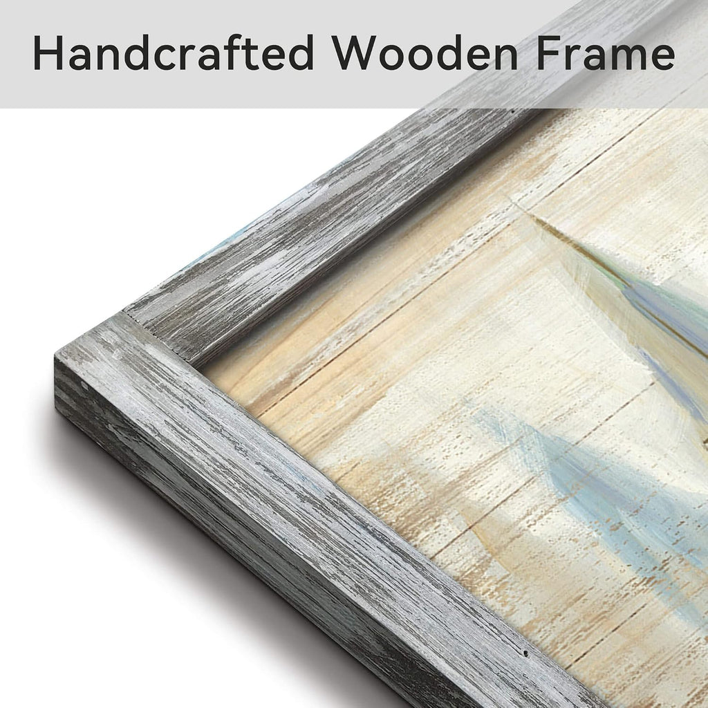 Ocean Pictures Wall Art Framed: Beach Seaside Artwork Coastal Sailboat Art on Wooden Seascape Painting for Living Room(60x30)