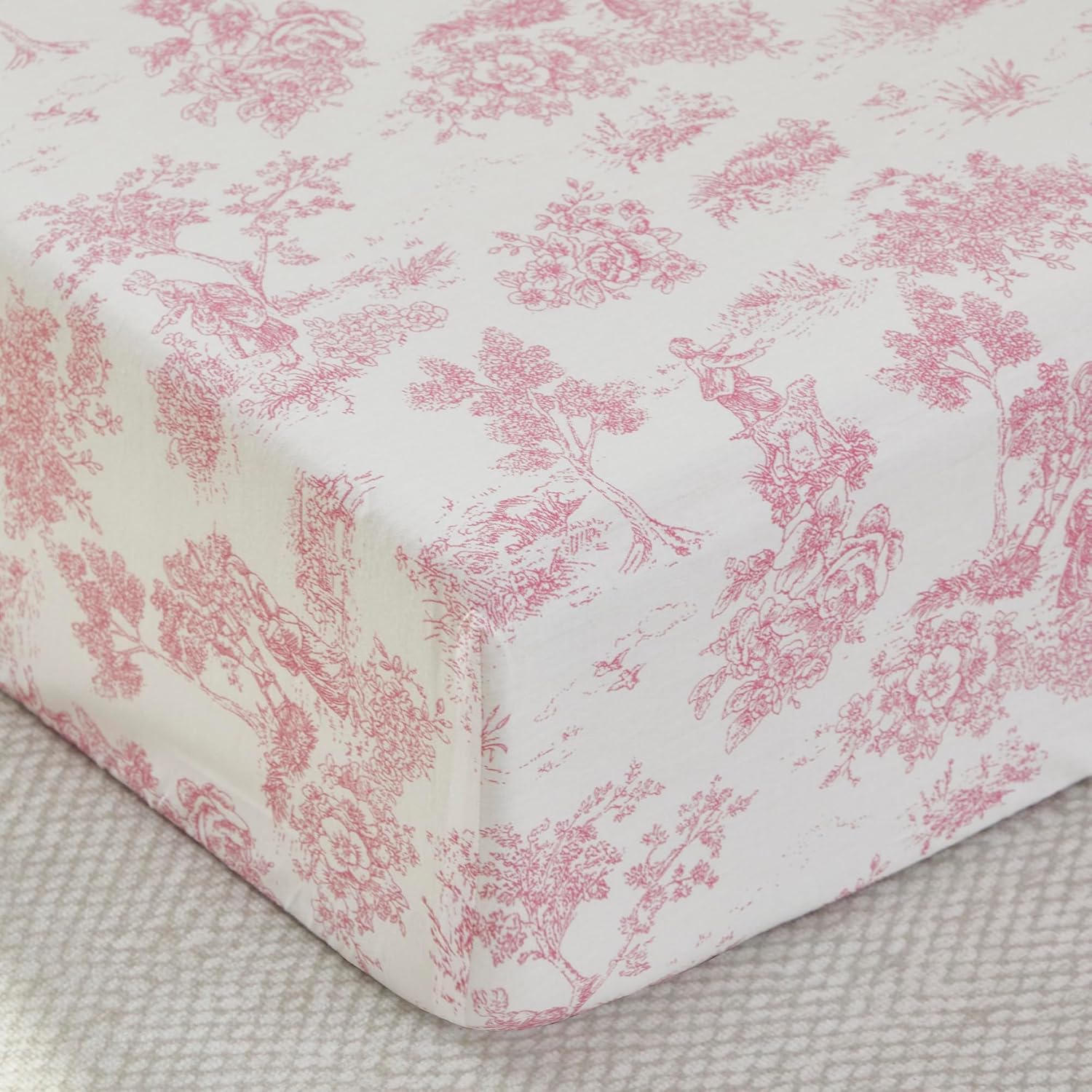 Brandream French Country Toile Crib Bedding Set for Girls Vintage Pink Toile Floral Print 100% Cotton Baby Girl Nursery Bedding Collection - Ruffles Quilt,Toile Crib Sheet,Crib Bed Skirt 3 Pieces