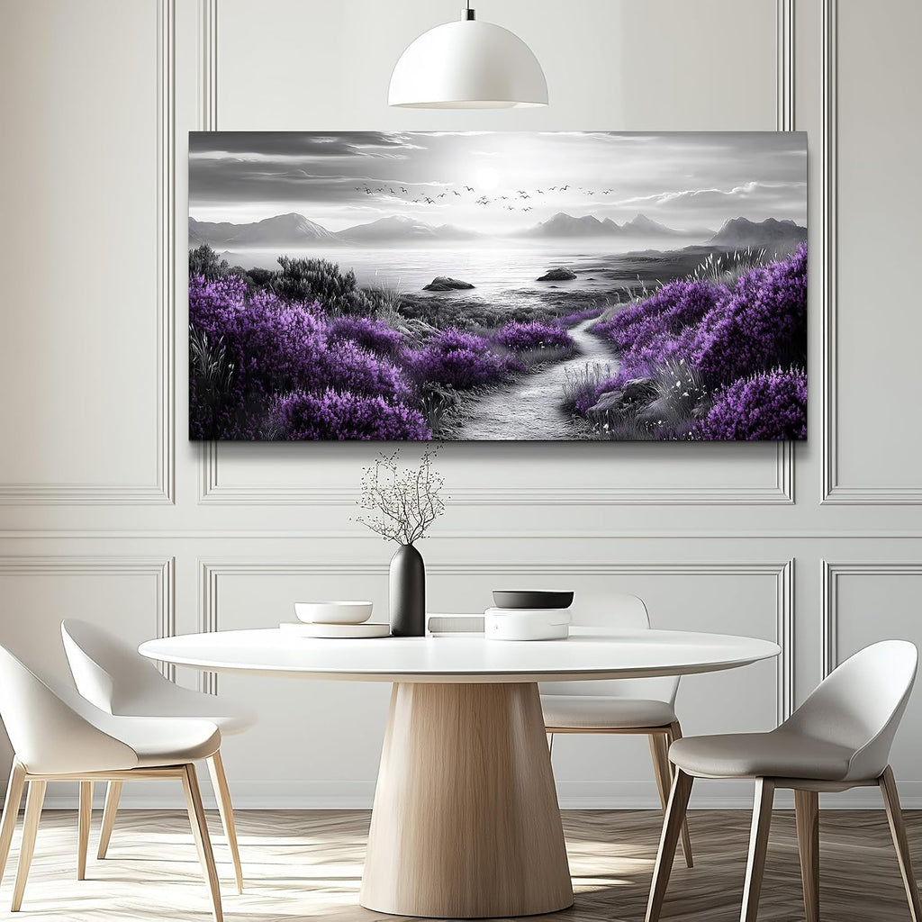 FUHAIHUA Canvas Wall Art For Living Room Large Wall Decor For Office Bedroom Decorations Purple Flowers Landscape Pictures Black And White Painting Artwork Wall Mural Aesthetic Home Decor 30x60 In