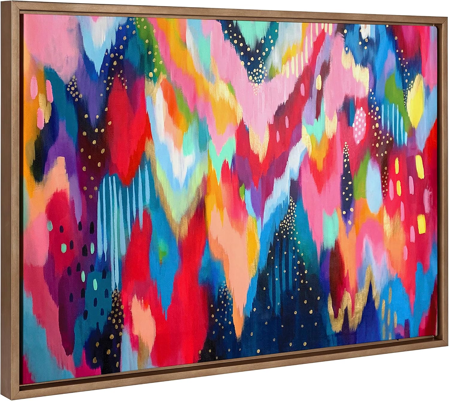 Kate and Laurel Sylvie Brushstroke 100, Bright Abstract and 2 Framed Canvas Wall Art Set by Jessi Raulet of Ettavee, 3 Piece Set, 16x20 and 23x33, Gold Frame, Colorful Striking Wall Art, Home Décor