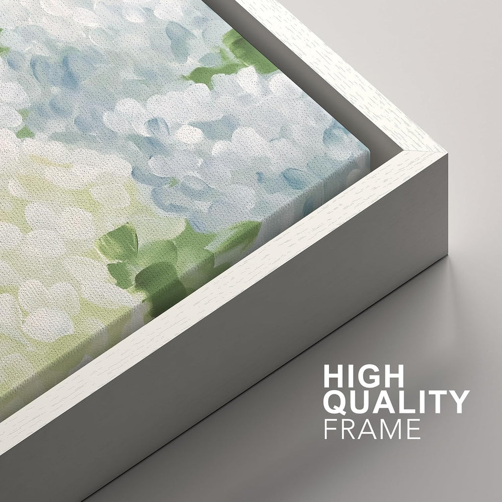 SIGNFORD Framed Canvas Print Wall Art Set Soft Hydrangea Floral Subtle Blue and Green Hues Illustrations Modern Art Relax/Calm for Living Room, Bedroom, Office - 24'x36'x3 White