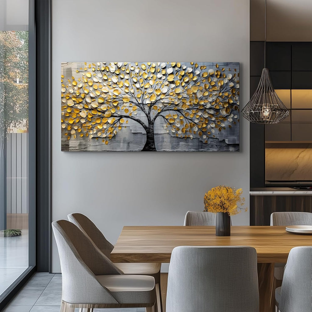crmotu Tree of Life Large Wall Art for Living Room, Golden Tree Neutral Abstract Canvas Painting Art Prints, Nature Plant Modern Pictures Wall Decor for Bedroom Bathroom Dining Room Office 29'X57'