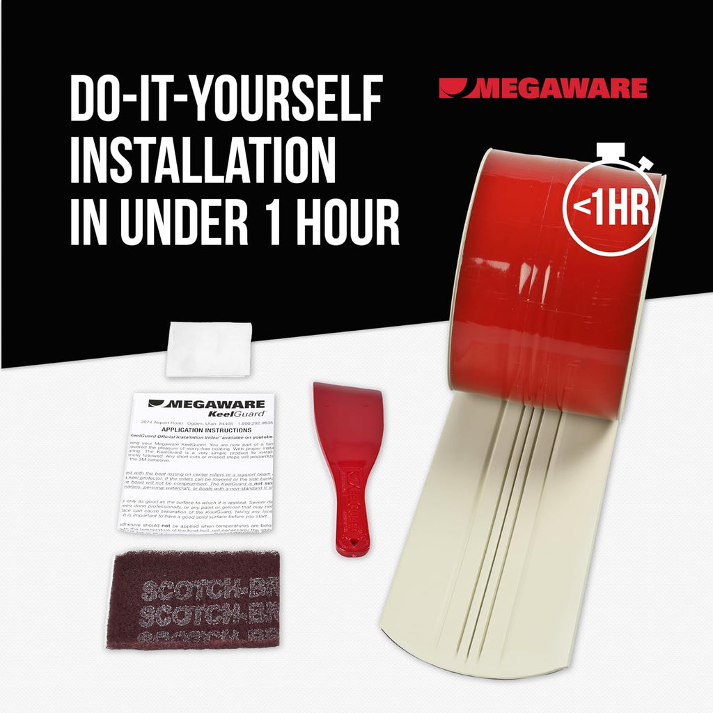 MEGAWARE KEELGUARD USA-Made, Original DIY Keel Guard, 5-Inch Wide, 4-12ft Sizes, 11 Colors, Complete Install Kit with Primer, Hull Protector, for Fiberglass and Some Aluminum Boats, Marine-Grade