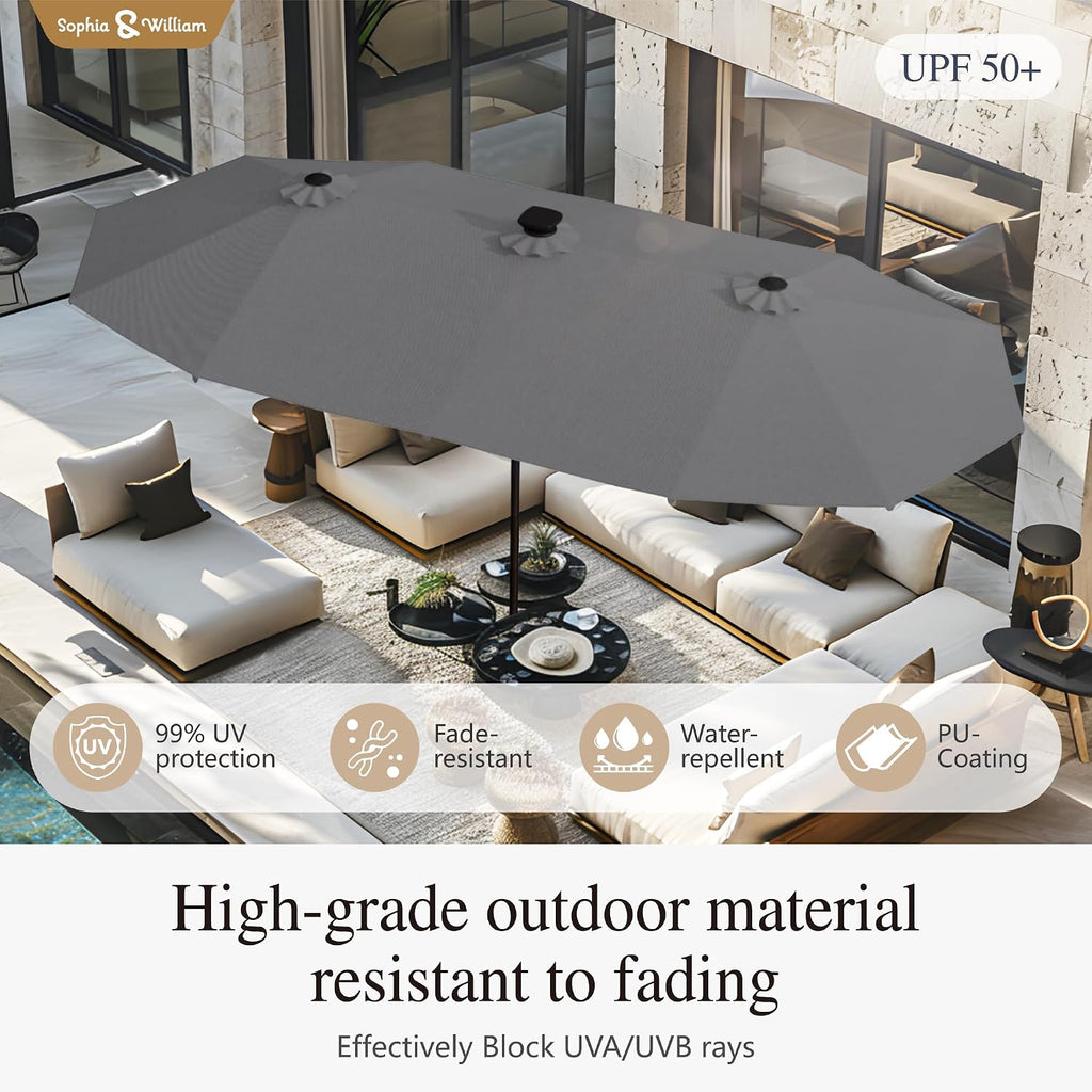 Sophia & William 13ft Outdoor Patio Umbrella with Solar Lights, Large Double-sided Umbrella with LED Lights, Perfect for Garden, Deck, Pool, Smoky Gray