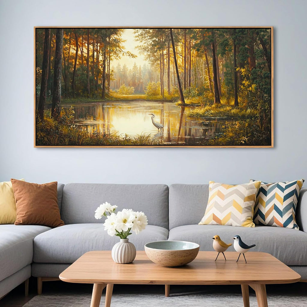 Pogusmavi Landscape Wall Art - Forest and Lake Pictures | Nature Wall Art for Living Room | Large Canvas Prints and Wall Decor for Bedroom | Elegant Artwork for Above Bed 29×58IN