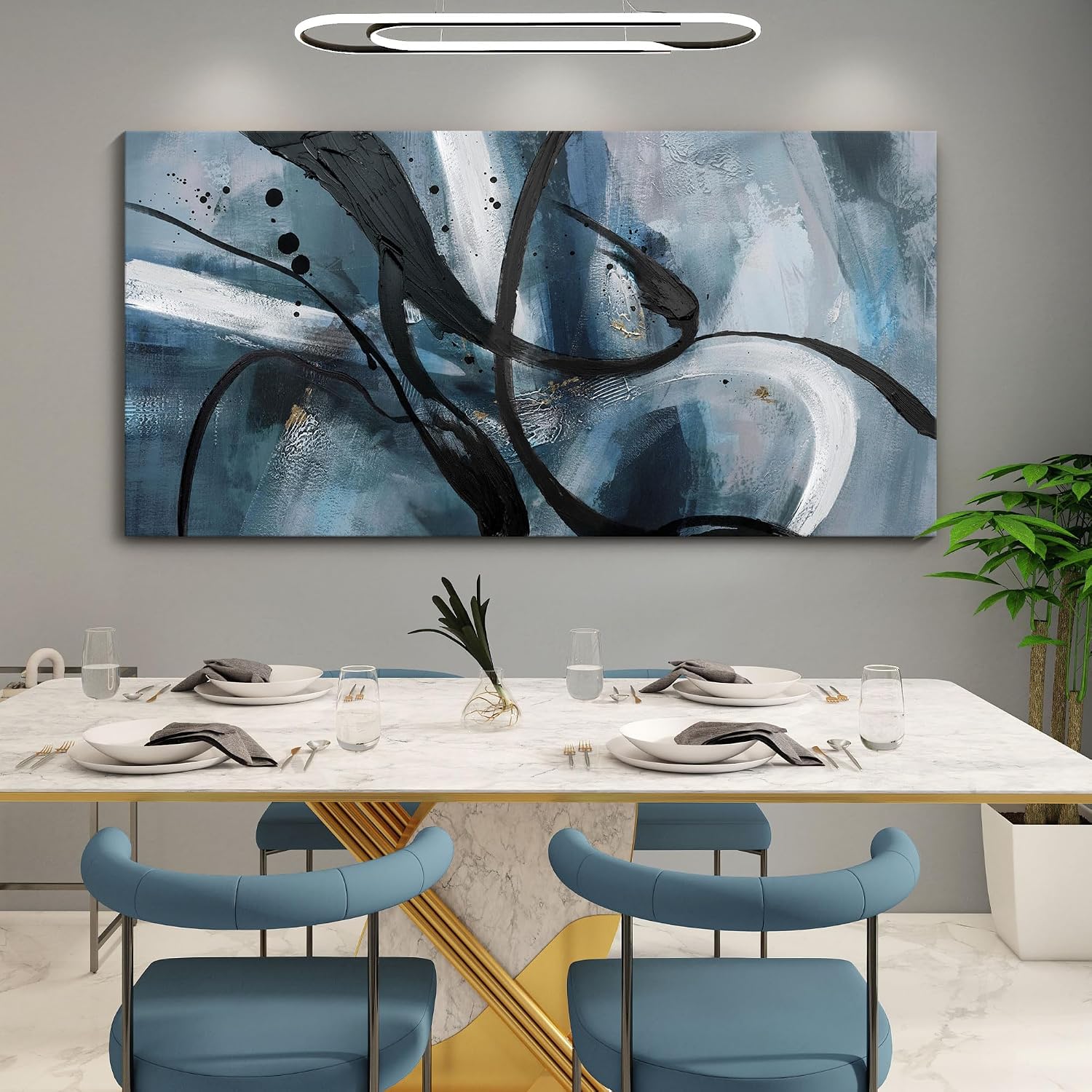 Abstract Frame Wall Art Black and White graffiti of Modem Minimalist Art Large Canas Wall Art for Living Room Bedroom Decor Framed Pictures Artwork for Walls 29x58
