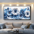 XIGUANGART Large Wall Art for Living Room Blue and White Flower Prints Paintings for Office Modern Black Framed Artwork Floral Pictures Wall Decoration for Bedroom Kitchen Women Aesthetic Home Decor