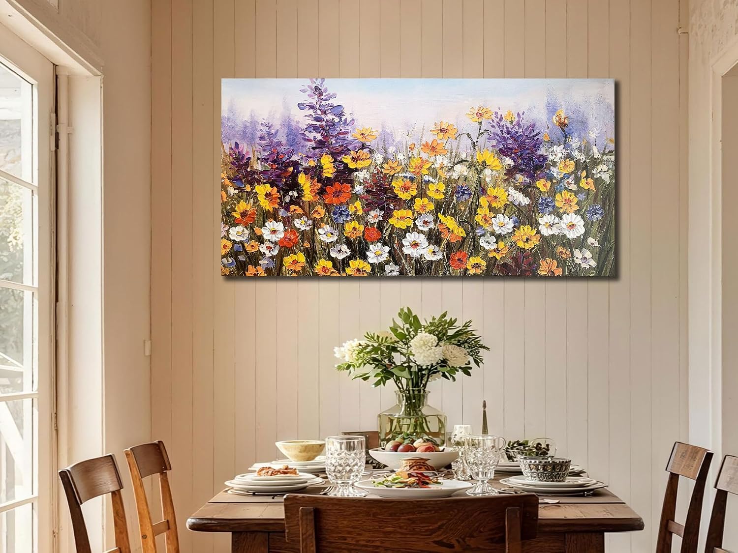 Ardemy Flower Canvas Wall Art for Living Room Extra Large Daisy Colorful Textured Picture Bedroom, Wildflower Painting Purple Yellow Floral Artwork Framed for Home Office Wall Decor 58'x29'