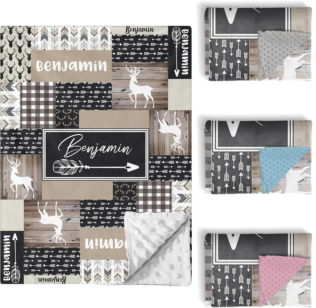 Personalized Baby Crib Bedding Set, 5 Pcs Custom Name Nursery Bedding Set for Girls Boys, Woodland Deer Baby Crib Set for Toddlers Infants, Double Layer Bedding Crib Sets Customized Gifts
