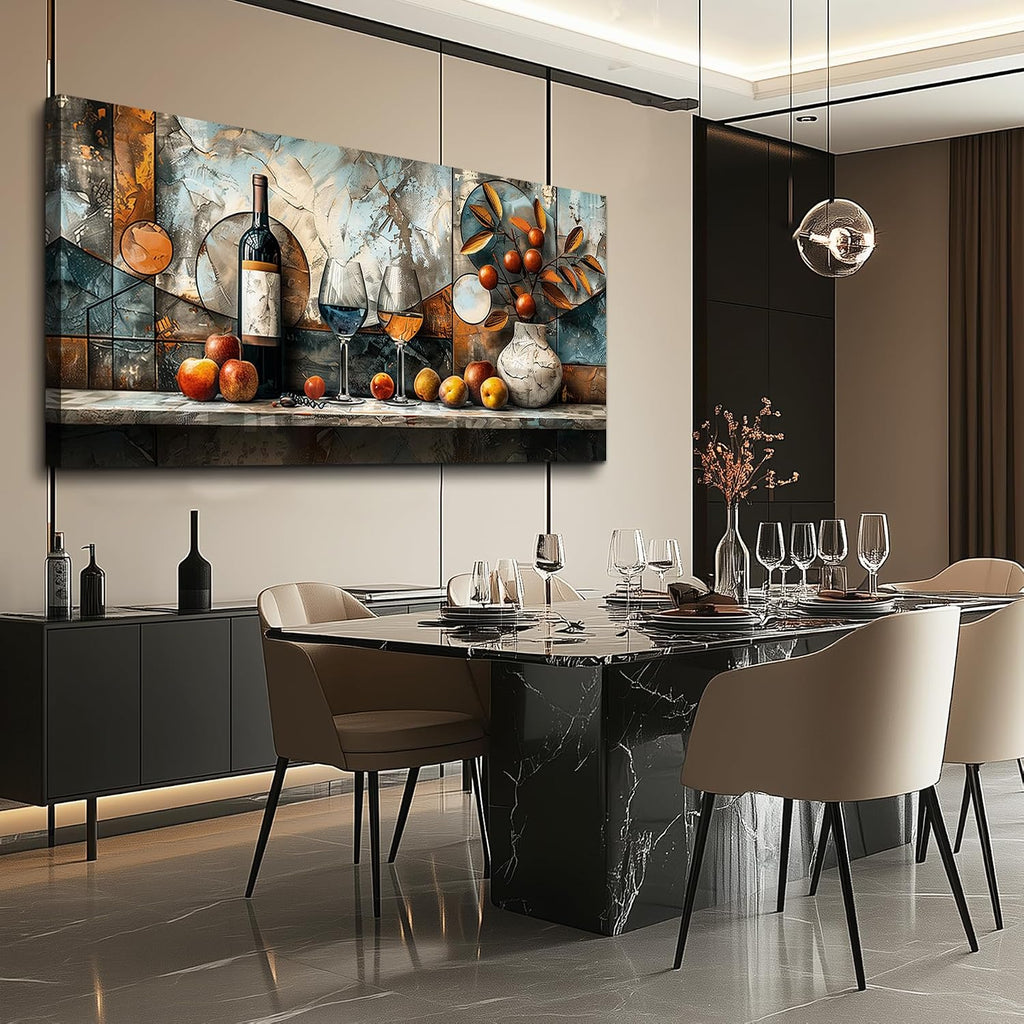 XIGUANGART Wine Bottle Still Life Wall Art, Kitchen Large Canvas Paintings,Dining Room Walls Artwork Abstract Pictures Wall Decor for Living Room Bar Art Prints Modern Home Decorations Ready To Hang