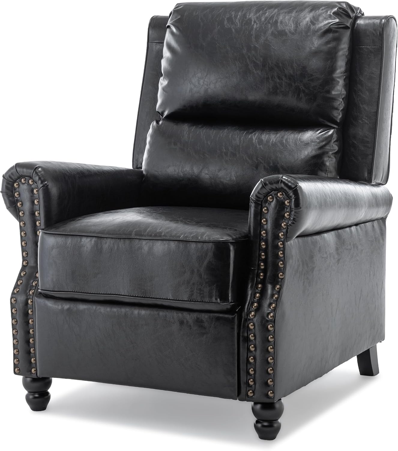 Pushback Recliner Chairs Set of 2, PU Leather Armchair Push Back Accent Chair, Rivet Trim Club Chair Home Theater Overstuffed Single Sofa Reading Seat for Living Room, Black