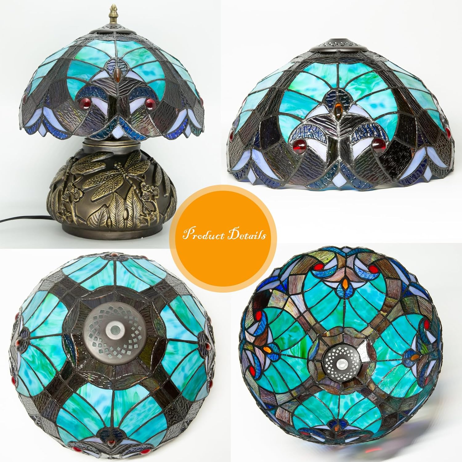 Tiffany Style Table Lamp Dragonfly, Small Stained Glass Lamp for Bedside, Bedroom, Nightstand, Living Room, 12 Inch Mini Vintage Mushroom Desk Lights Included E26 LED with Remote Control
