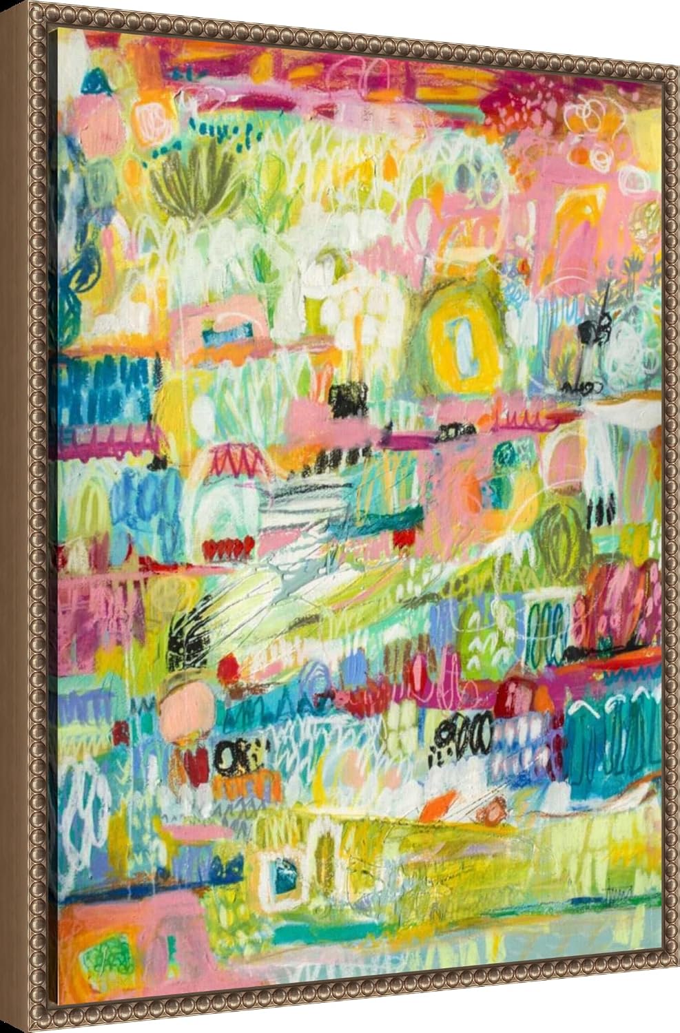 Amanti Art Framed Canvas Wall Art 24x18 Boho Garden II by Karen Fields, Framed Wall Art Canvas, Abstract Artwork, Traditional Decor, Medium Poster Painting for Living Room, Bedroom, Bathroom, Kitchen