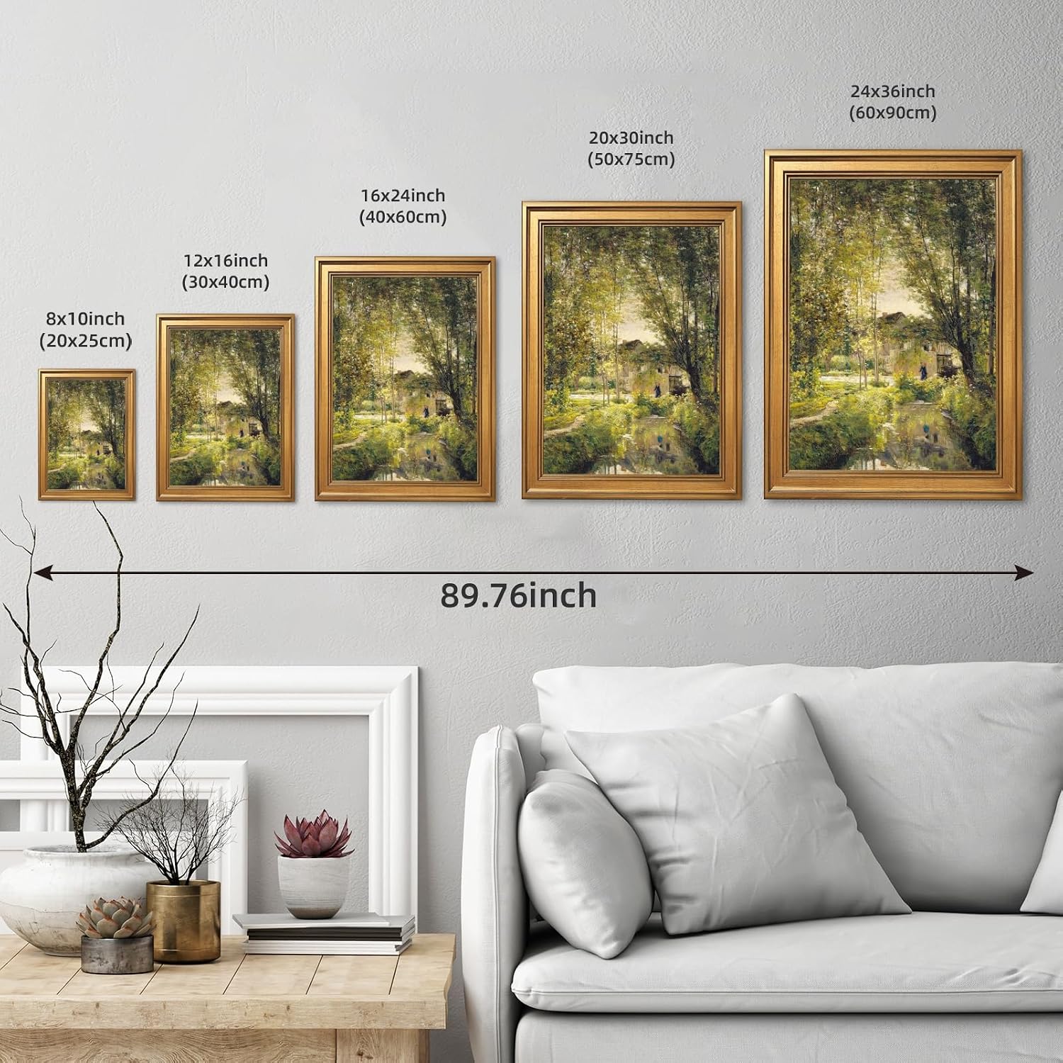 Gold Framed Vintage Wall Art Decor River Landscape Canvas Print Cottage Painting Rural Farmhouse Decor Tranquil Nature Scenery Picture Poster for Living Room Bedroom Office 24X36inch