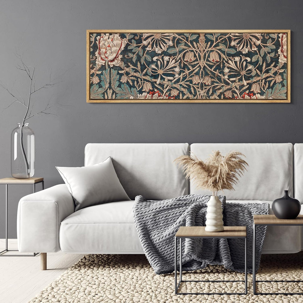 MUDECOR Large Framed Canvas Print Wall Art Botanical Elegance Victorian Style Floral Antique Retro Fine Art Illustrations Decorative Colorful for Bedroom - 60'x20'