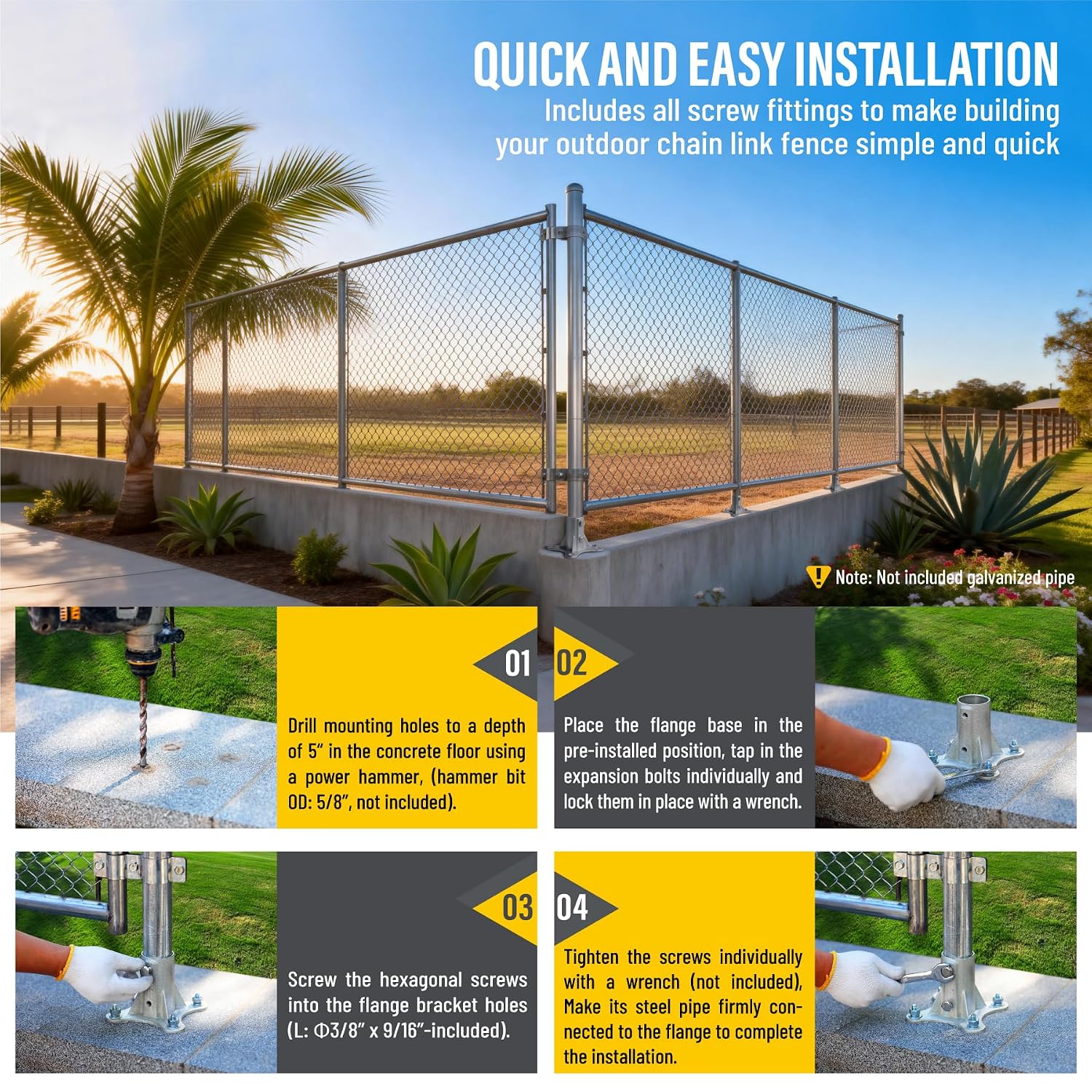 Aecxm 2' (1-7/8' Post OD) Chain Link Fence Post Floor Flange Galvanized Anchor Base for Fence Posts, Mailboxes, Lamp Posts & Commercial Applications 8Pack