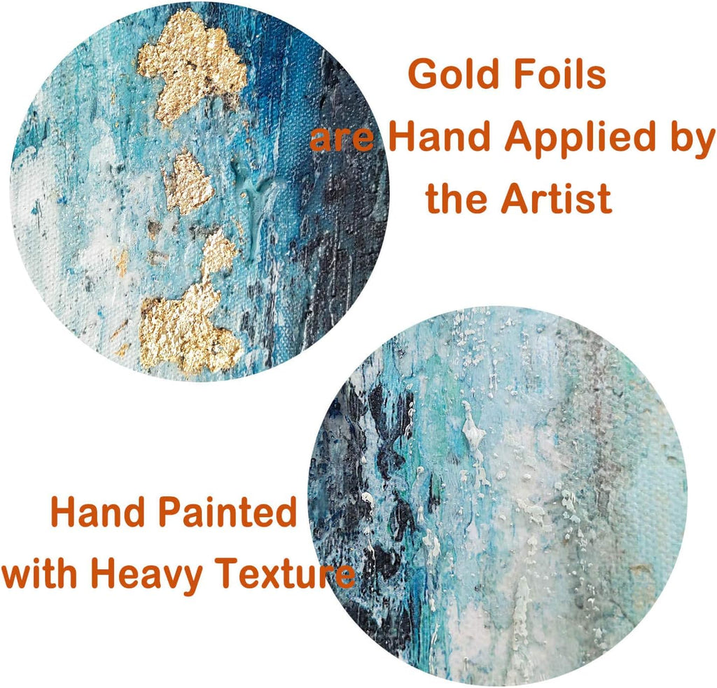 Blue And Gold Wall Decor Set Abstract Canvas Wall Art Decor Colorful Oil Painting Artwork Picture For Bedroom Living Room Bathroom Decorations Aesthetic (45'' x 30'' x 1 Panel)
