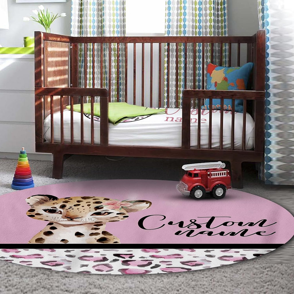 TOOTANN Custom Baby Crib Bedding Set, 5 Pcs Personalized Name Baby Crib Sheets for Kid Toddler Infant, Pink Background Leopards Nursery Bedding Set