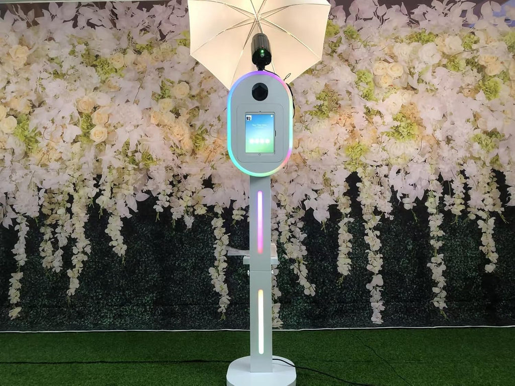 Portable Photo Booth with Flashlight Compatible with ipad,Remote or APP Control,Music Sync,Supports Connection of Camera and Printer (White, Machine+Camera)