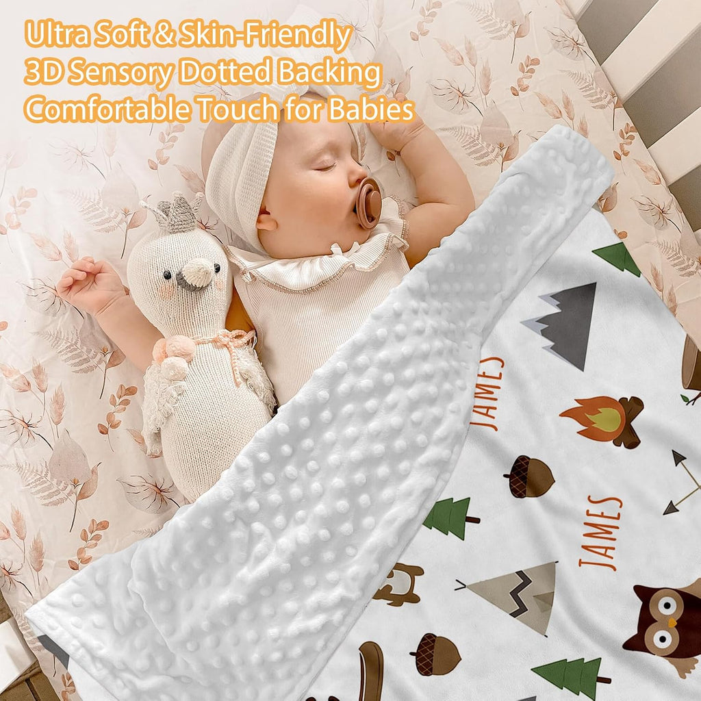 Custom Baby Crib Bedding Set - 5 Piece Nursery Crib Set Woodland Animals Design - Personalized Name Blanket with Dotted Backing, Crib Sheet, Changing Pad Cover, Pillow Cover, Rug for Newborns Color09