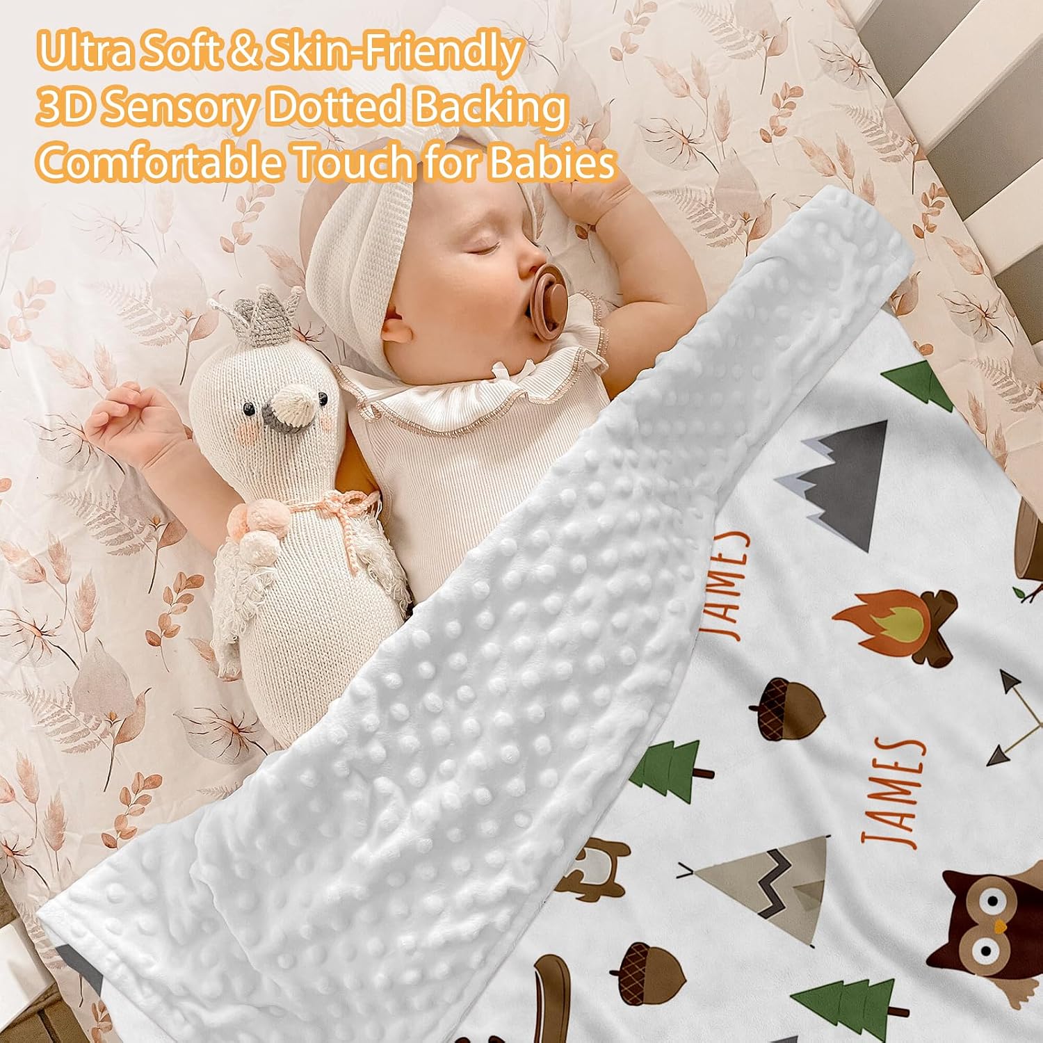 Custom Baby Crib Bedding Set - 5 Piece Nursery Crib Set Woodland Animals Design - Personalized Name Blanket with Dotted Backing, Crib Sheet, Changing Pad Cover, Pillow Cover, Rug for Newborns Color09