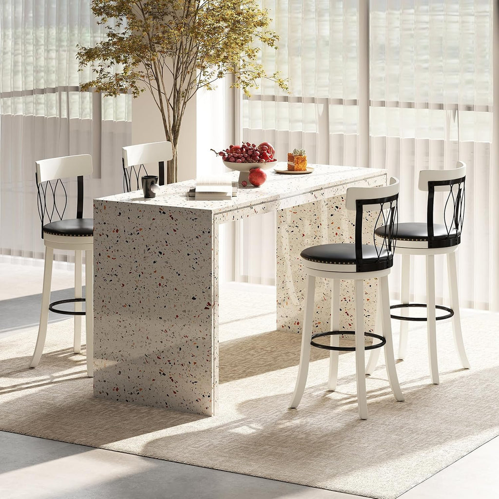 Giantex 30' Bar Stools Set of 4, Swivel Bar Height Bar Chairs with Footrest, Rubber Wood Frame & Tufted Rivets, Upholstered Modern PVC Leather Barstools for Kitchen Island & Pub