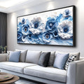 XIGUANGART Large Flower Prints Wall Art for Living Room Blue and White Paintings for Office Modern Black Framed Artwork Floral Pictures Wall Decoration for Bedroom Kitchen Women Aesthetic Home Decor