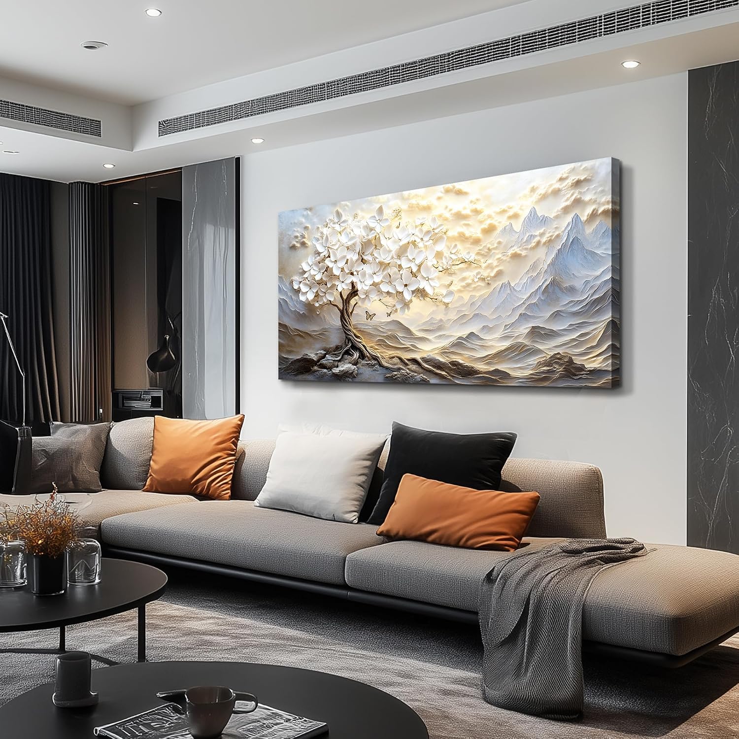 XIGUANGART Large Canvas Wall Art Mountain Landscape Farmhouse Floral Paintings Modern Abstract Artwork for Walls White Tree of Life Pictures for Living Room Bedroom Dining Room Office Home Wall Decor