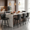 Counter Height Bar Stools Set of 6, 26' Mid-Century Swivel Bar Stool with Metal Base for Kitchen Island, Rivet Armless Faux PU Leather Barstool with High Back and Large Thick Cushion, Black