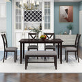 6-Piece Dining Room Table Set, Rustic Farmhouse Wood Dining Table Set with Rectangular Table 4 Upholstered Padded Chairs and 1 Padded Bench, Dining Set for Family of 4-6 People (Espresso)