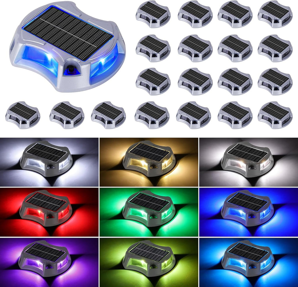Bosceos Solar Driveway Lights Outdoor 20-Pack, Solar Deck Lights RGB Color Modes Dock Light Waterproof Driveway Markers Step Light for Sidewalk Stair Garden Pathway Walkway Yard