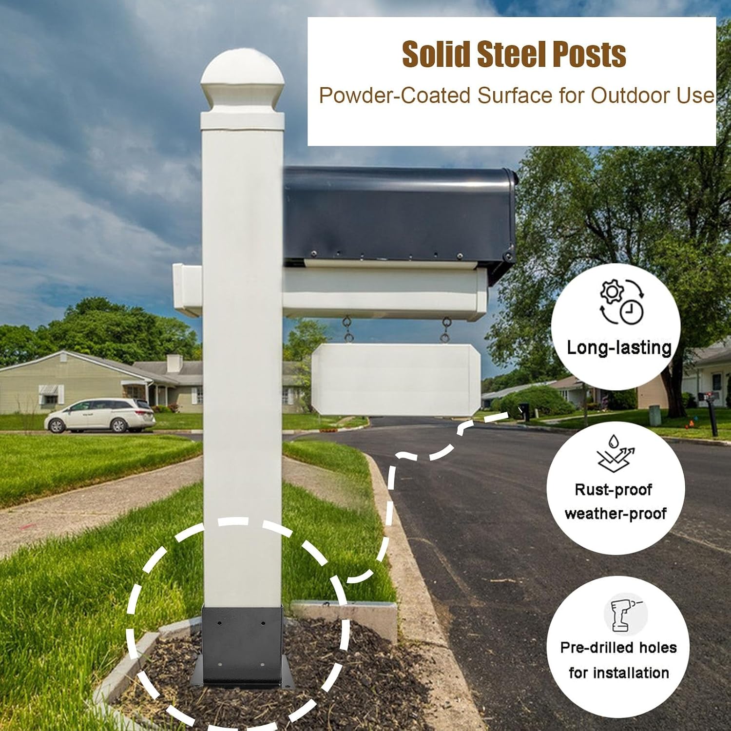 Black Wood Post Bracket for 3.5'x3.5' Posts - Metal Bolt Down Support for Concrete, Deck Railing, Pergola, Mailbox(4pcs)