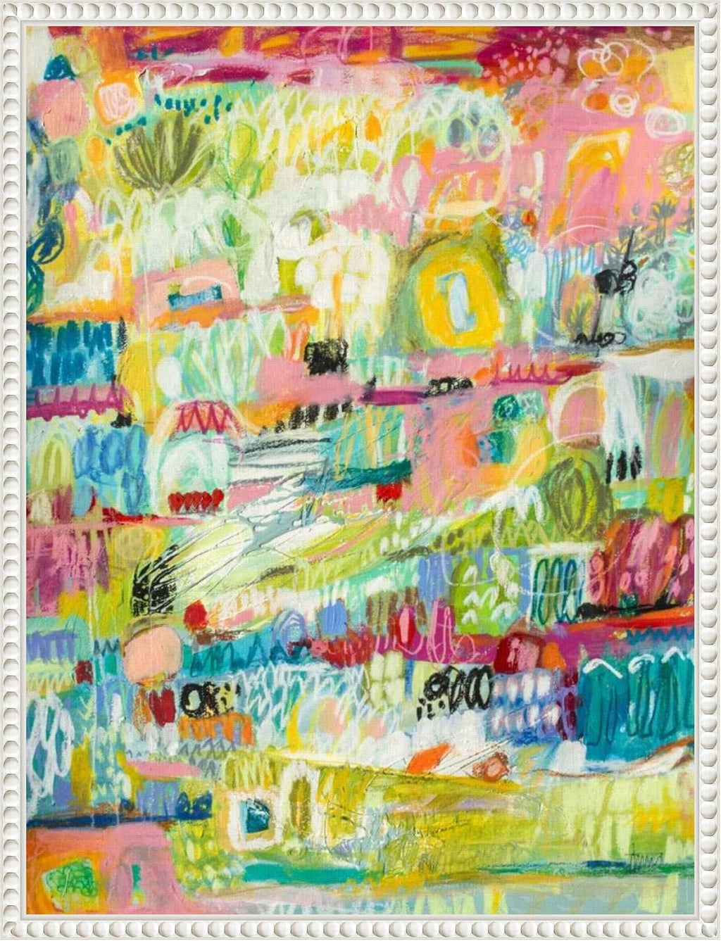 Amanti Art Framed Canvas Wall Art 24x18 Boho Garden II by Karen Fields, Framed Wall Art Canvas, Abstract Artwork, Traditional Decor, Medium Poster Painting for Living Room, Bedroom, Bathroom, Kitchen