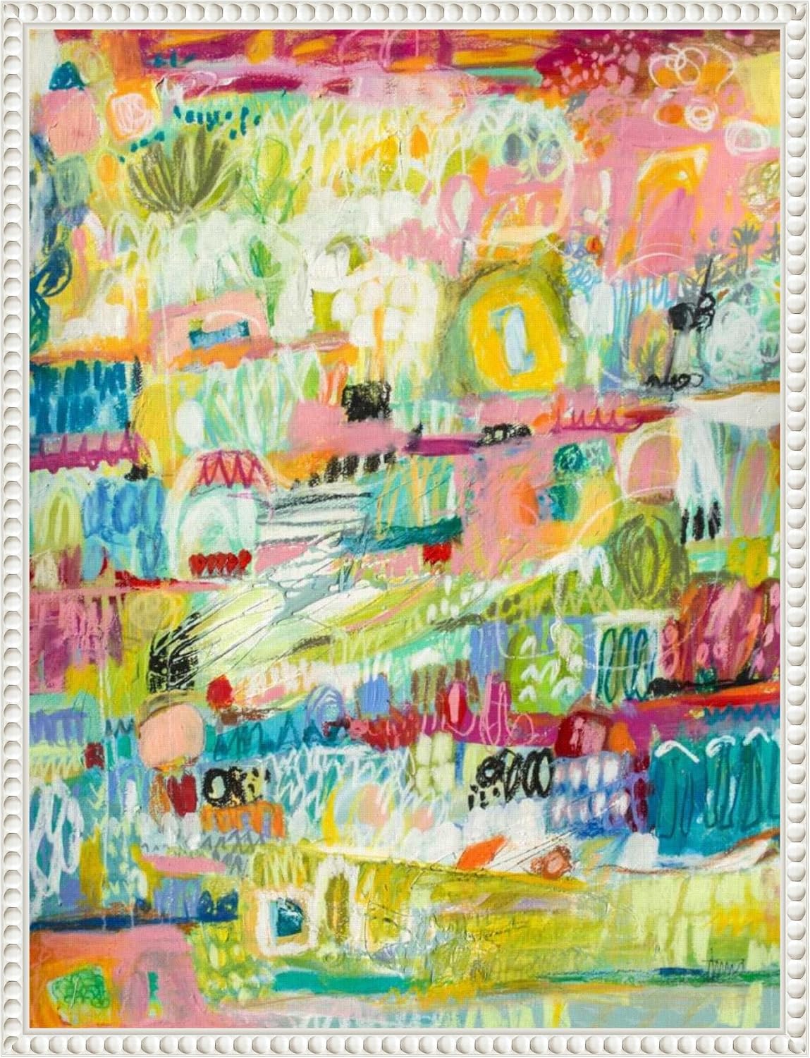 Amanti Art Framed Canvas Wall Art 24x18 Boho Garden II by Karen Fields, Framed Wall Art Canvas, Abstract Artwork, Traditional Decor, Medium Poster Painting for Living Room, Bedroom, Bathroom, Kitchen