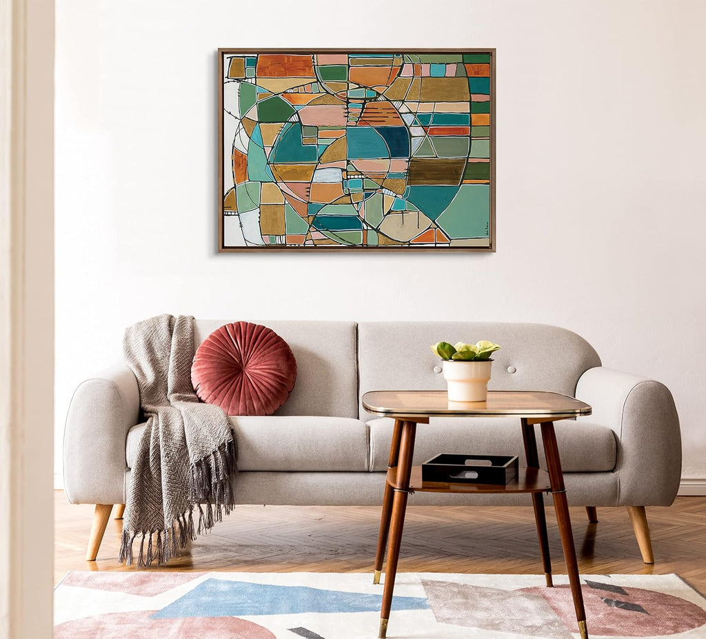 Kate and Laurel Sylvie Stardust Chords Framed Canvas Wall Art by Leah Nadeau; 28x38 Natural; Decorative Abstract Mosaic Inspired Art Print