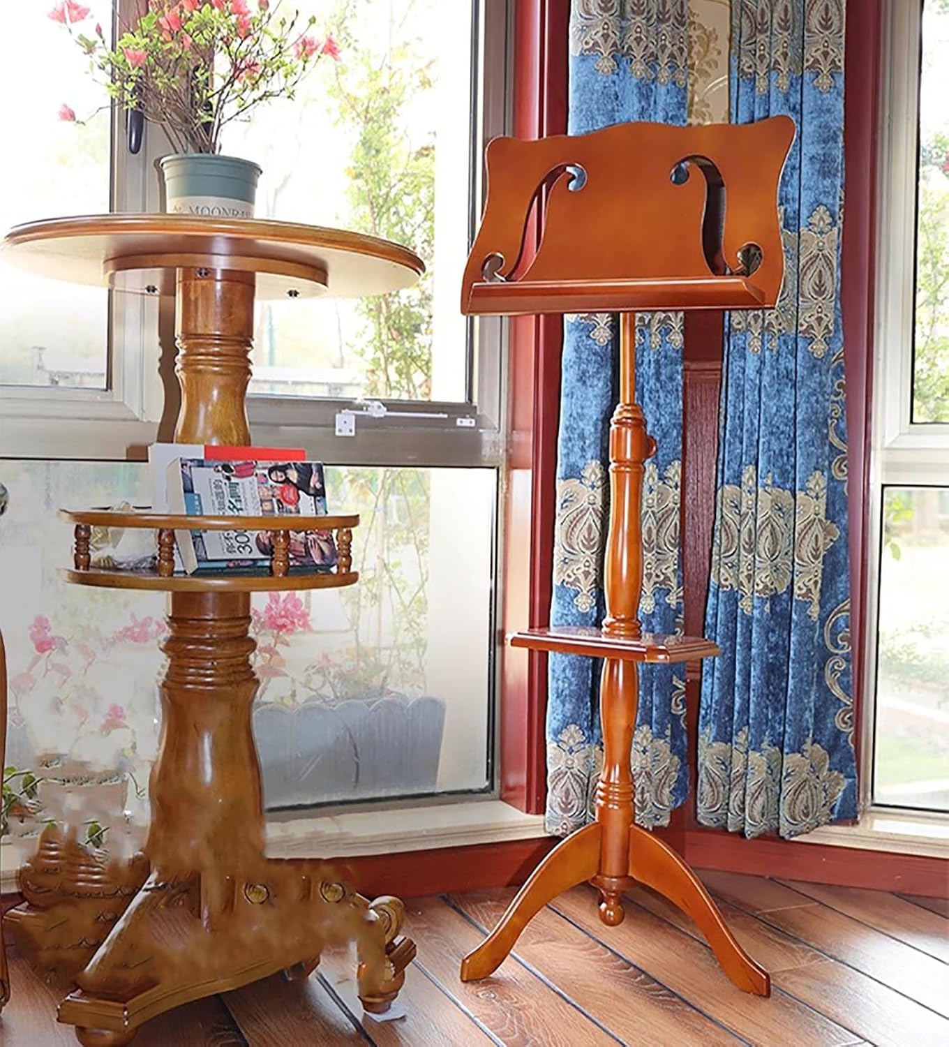 Wooden Carving Sheet Music Stand, Ultra-Stable Lifting Musicians Podium for Classroom, Floor Stand Music Books Racks for Violin/Guitar/Ukulele