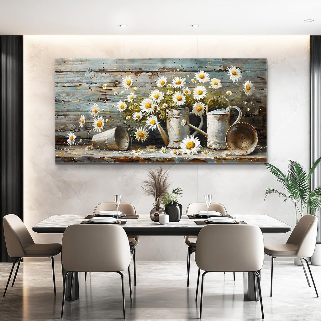 QIYILEXWART Canvas Wall Art For Living Room Large Wall Decor For Kitchen Bedroom Decorations Daisy Rustic Landscape Pictures Farmhouse Painting Artwork Room Wall Mural Aesthetic Home Decor 30x60 In