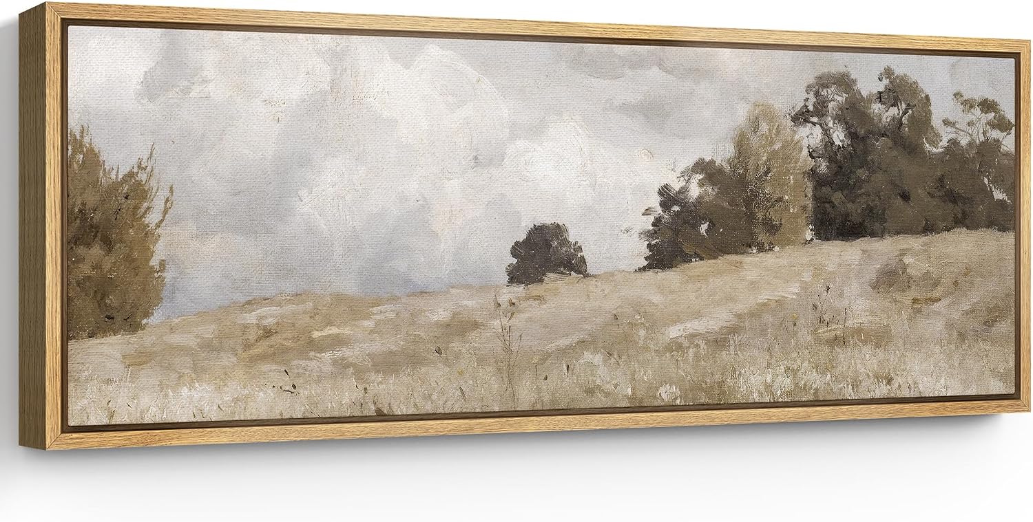 SIGNFORD Large Framed Canvas Print Wall Art Rustic Countryside Landscape Illustrations Modern Art Calm Warm for Living Room, Bedroom, Office - 60'x20'