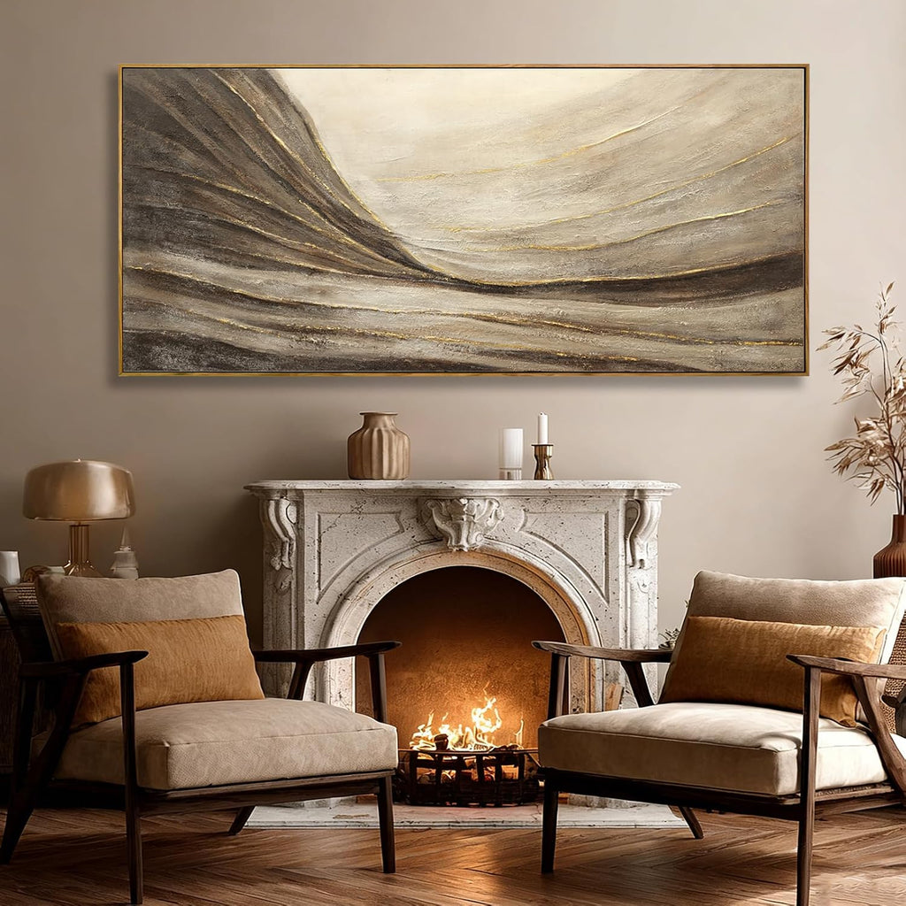 WINKAILIN Brown And Gold Wave Minimalist Wall Decor Large Wall Art Rustic Abstract Oversized Posters Pictures Extra Large Contemporary Canvas for Living Room Entryway Decor 32x70 Inch