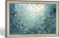 Framed Teal Abstract Canvas Art: Large Modern Hand Painted Textured Artwork Print Contemporary Turquoise Painting Picture with Gold Foil Wall Decor for Home Office Bedroom Living Room Decoration