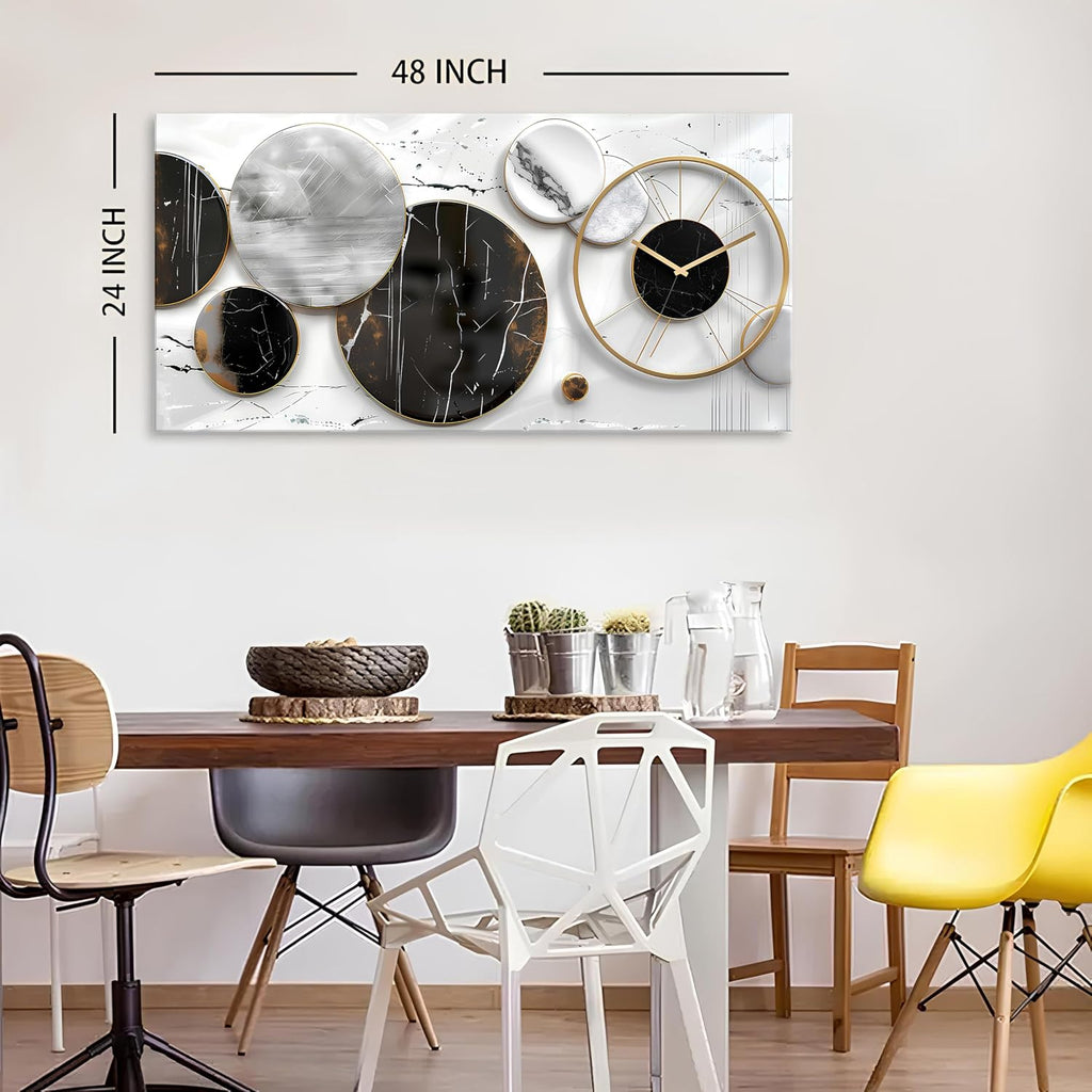 Modern Abstract Canvas Wall Art for Living Room Home Office Decor Black and White Gray Picture for Wall Decor Geometric Texture Marble Painting Clocks Prints Poster Artwork Decorations 24x48'