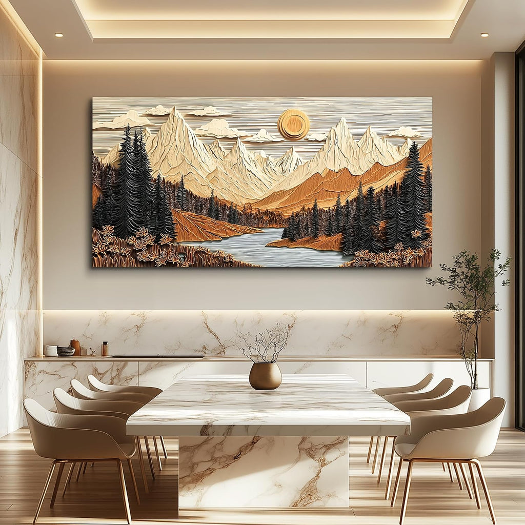JUDASJART Canvas Wall Art For Living Room Large Wall Decor For Office Bedroom Decorations Mountain Lake Landscape Pictures Abstract Painting Artwork Room Wall Mural Aesthetic Home Decor 30x60 In